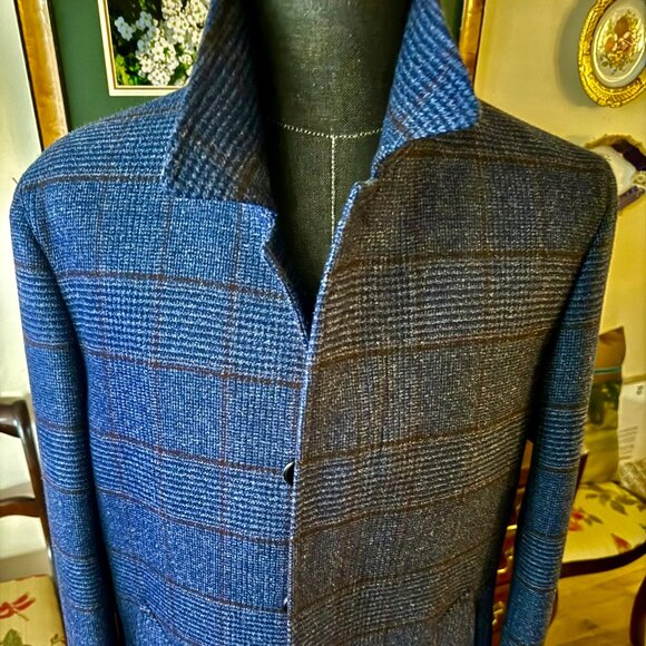 Loro Piana Neiman Marcus IT 50R NEW Mens Navy Plaid Dream Coat 100% Wool RT1995$ - Picture 2 of 14